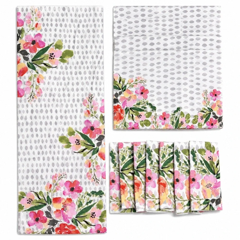 World Market 14pc Table Linen Set Floral Watercolor Runner Placemats Napkins